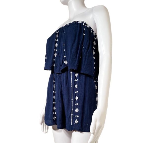 Embroidered Strapless Mini Romper - Picture 1 of 6